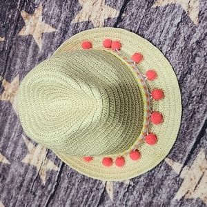 Girls straw hat with poms